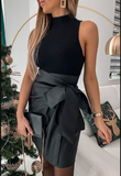 Solid Color Casual Black Bowknot Skirt