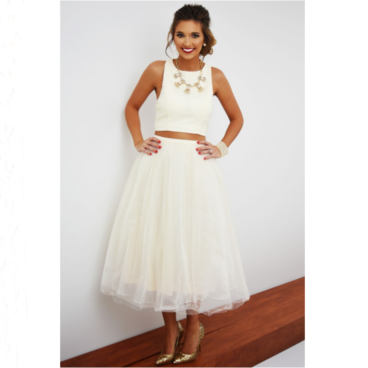 Fashion white sleeveless two-piece dress