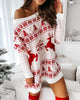 Round Neck Loose Jacquard Knitted Long Sleeve Dress