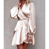 Slim Solid Color V-Neck Long-Sleeved Pink Dress