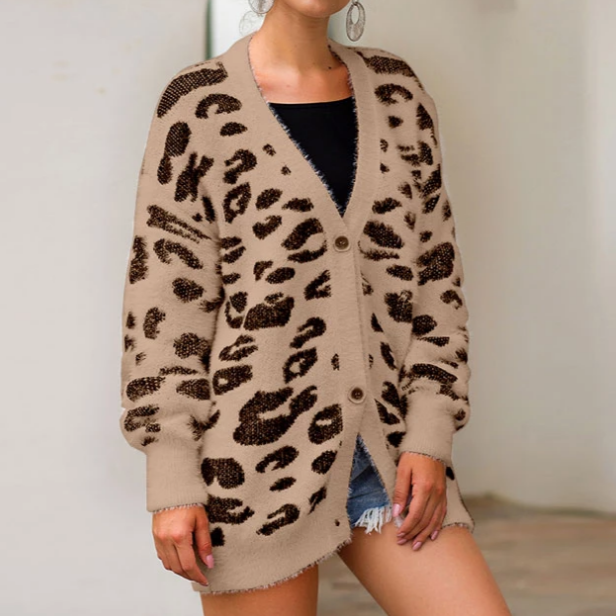 Long sleeve Leopard Print Furry Cardigan jacket