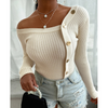 Fashion Stitching Button Long Sleeve Top