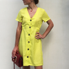 Solid Color V-Neck Slim Single-Row Button Dress