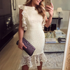 Women Fashion Sexy White Lace Ruffle Dress