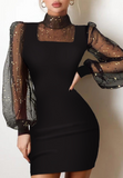 Solid Color Skinny Long Sleeve Black Dress