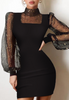 Solid Color Skinny Long Sleeve Black Dress