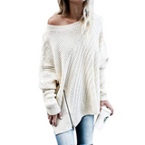 Fashion Sweater Zipper Off Shoulder Knit Sweater