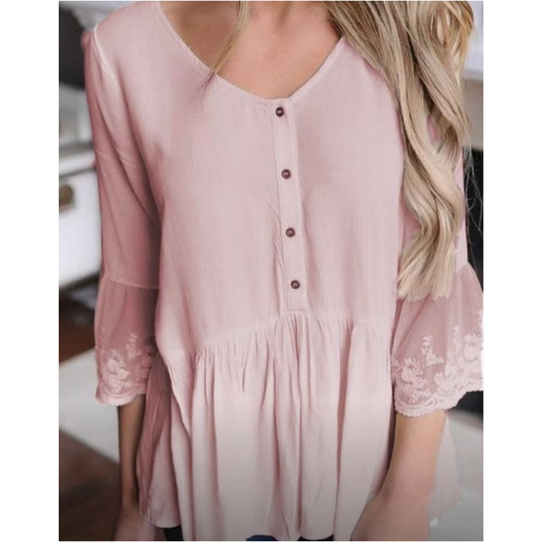 Casual Solid Color Button Top