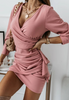 Temperament And Casual Solid Color V-Neck Long-Sleeved Fashion Dress