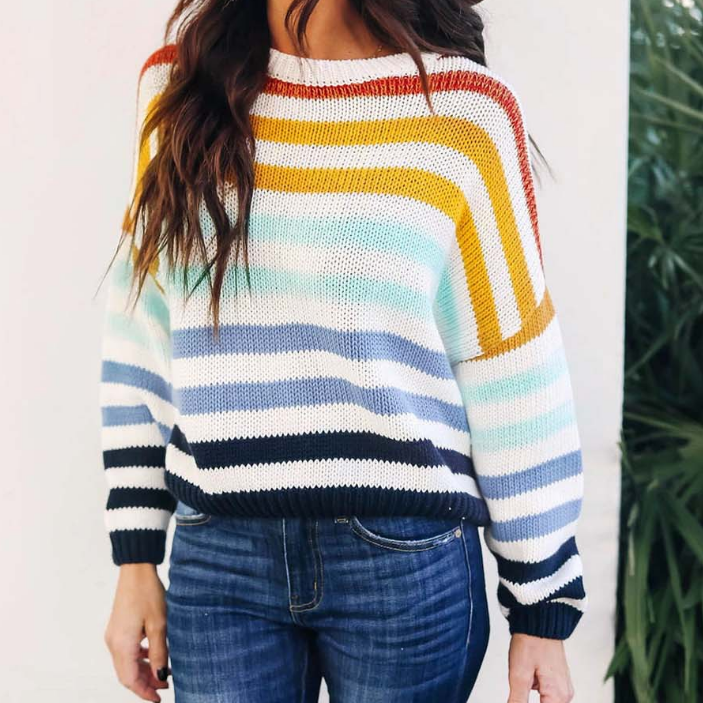 Design Striped Long Sleeve Knit Sweater