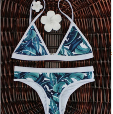 Fashion White Blue Stripe Print Shoulder Knot Beach Two Piece Bikini Swimsuit Swimwear