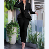 Solid Color White Flounced Long Sleeve Two-Piece Set