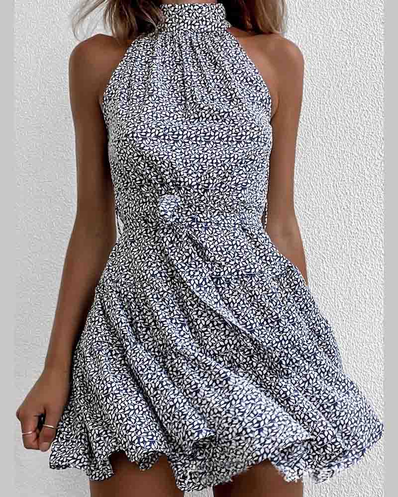 Printed Round Neck Casual Dress