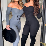 Solid Color Sexy Long-Sleeved Hip Strapless Jumpsuit