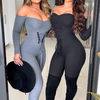 Solid Color Sexy Long-Sleeved Hip Strapless Jumpsuit