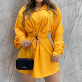 Casual Women Long Sleeve Yellow Dress