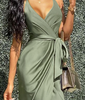 Sling Solid Color V-Neck Crossover Sleeveless Dress