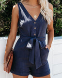 V-Neck Fashion Solid Color Sleeveless Casual Jumpsuit