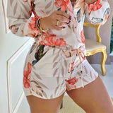 Casual Printing Long-Sleeved Shorts Two-Piece Suit