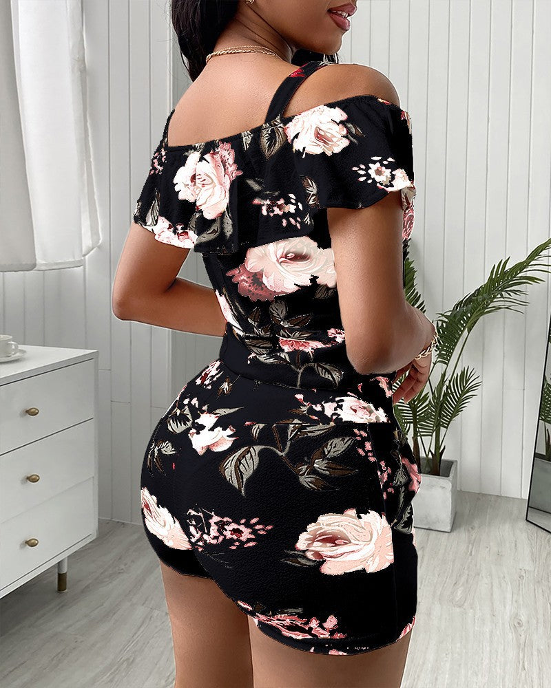 Floral Sling Strapless High Waist Shorts Two-Piece Suit