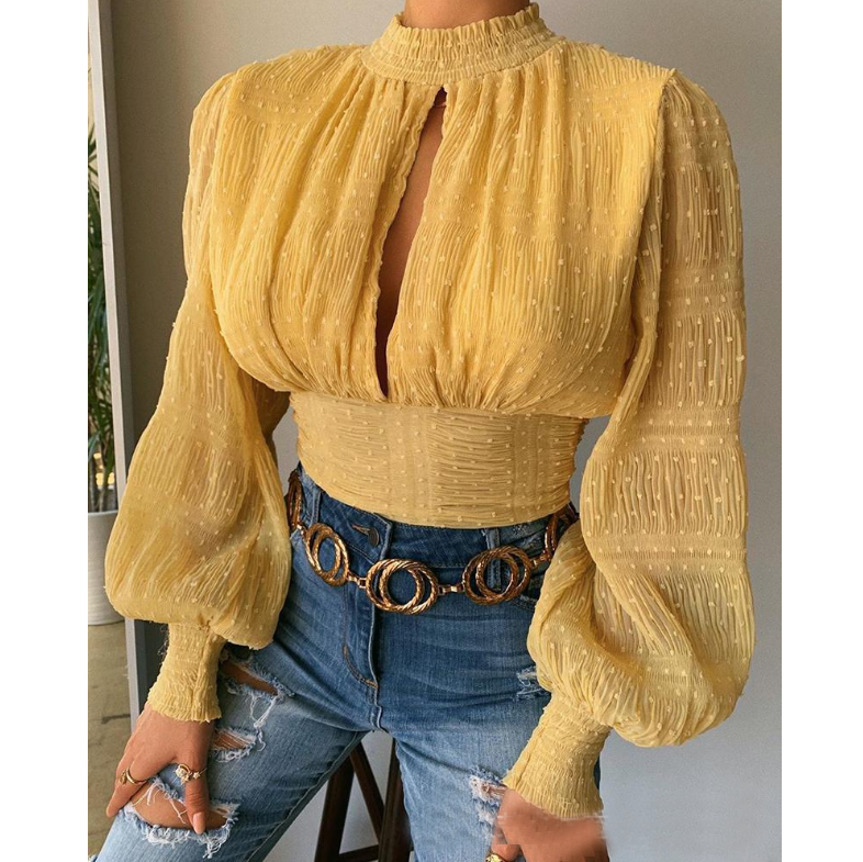 Long Sleeve Solid Color Yellow Top