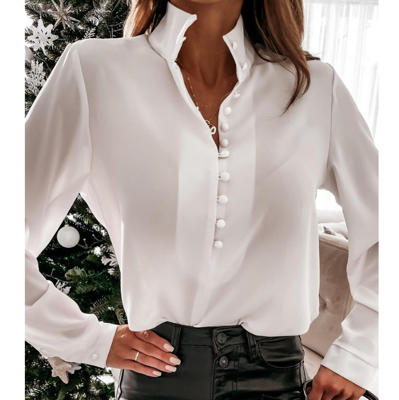 Long Sleeve Fashion White Button Shirt Top