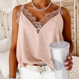 Pink Lace Casual V-Neck Sling Top
