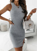 Round Neck Women'S Solid Color Sleeveless Slit Dress