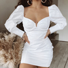 V-Neck Wrap Chest Puff Sleeve Hip Dress