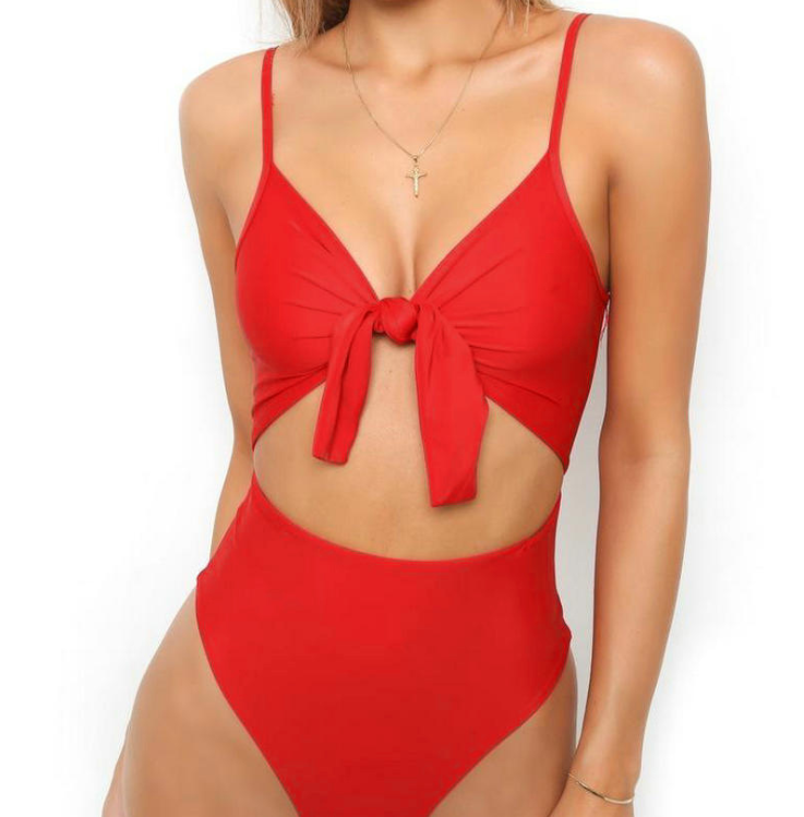 Solid Color Sexy Backless One Piece Swimwear