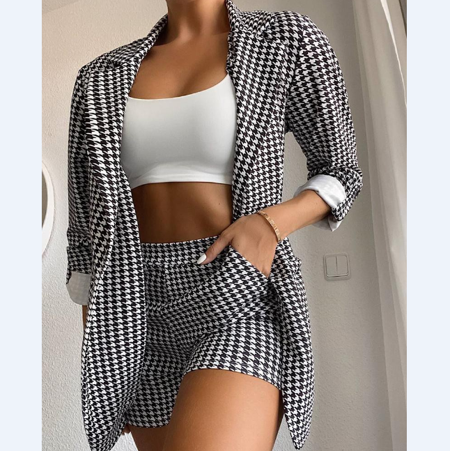 Houndstooth Shorts Two-Piece Suit