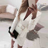 Solid Color White V-Neck Slim Long Sleeve Dress