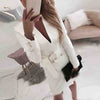 Solid Color White V-Neck Slim Long Sleeve Dress