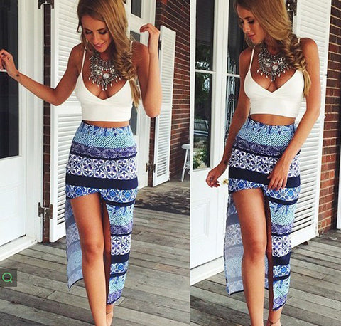 Fashion Printed One-Shoulder Two-Piece Dress