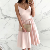 V-Neck Women'S Pink Sling Sleeveless Dress
