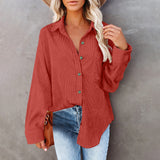 Solid Color Loose Women'S Long-Sleeved Shirt Top