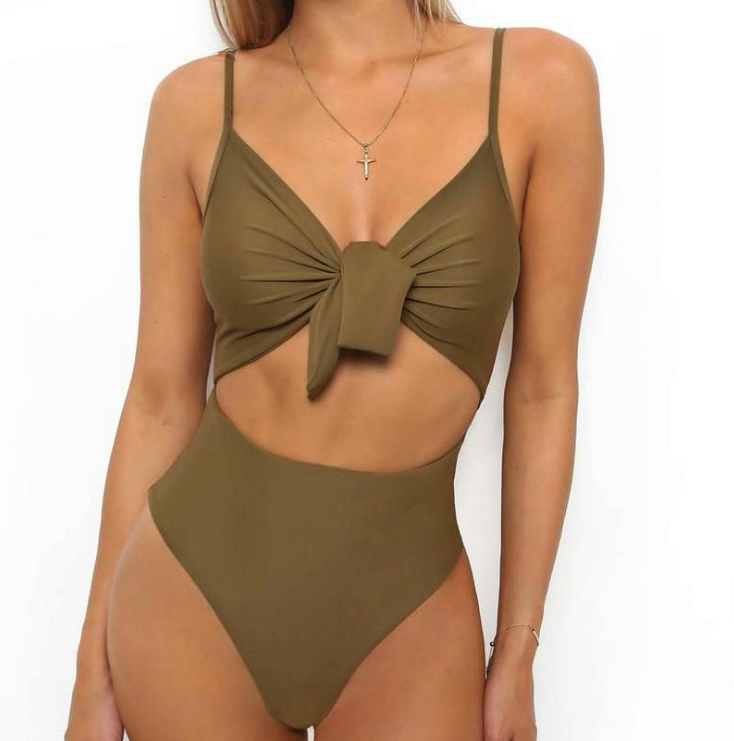 Solid Color Sexy Backless One Piece Swimwear