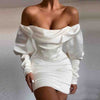 White One-Shoulder Long-Sleeved Dress