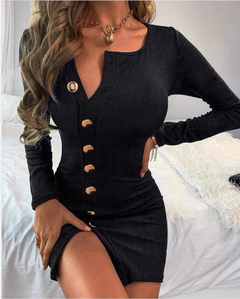 Slim Sexy Split Knit Long Sleeve Dress