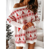Jacquard Loose Knit Long Sleeve Sweater Dress