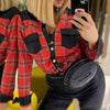 Plaid Stitching Long-Sleeved Casual Shirt