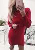 Solid Color Round Neck Long-Sleeved Dress