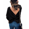 Loose V-Neck Backless Knitting Long Sleeve Sweater