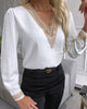 Women's Fashion Long Sleeve V-Neck Chiffon Shirt Top