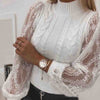 Solid Color Long-Sleeved White Lace Sweater