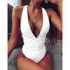 Solid Color Sexy Deep V Open Back High Waist One-Piece Swimsuit