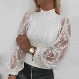 Solid Color Long-Sleeved White Lace Sweater