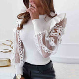 Pure Color Long Sleeve Mesh Splicing Top