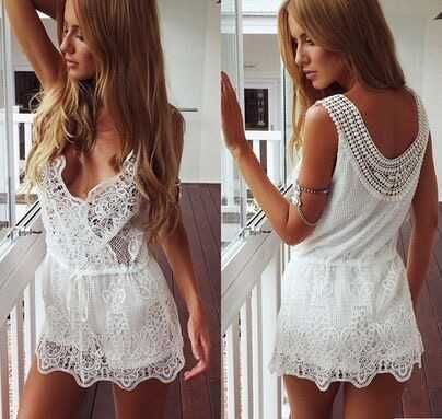 Sexy lace embroidered sleeveless two-piece dress