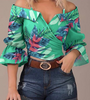 Long Sleeve Women's One Shoulder Print Top